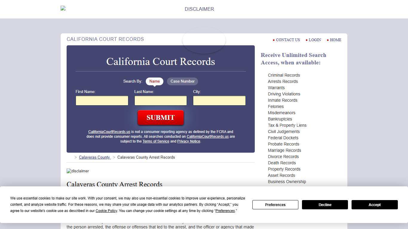 Calaveras County Arrest Records CaliforniaCourtRecords.us