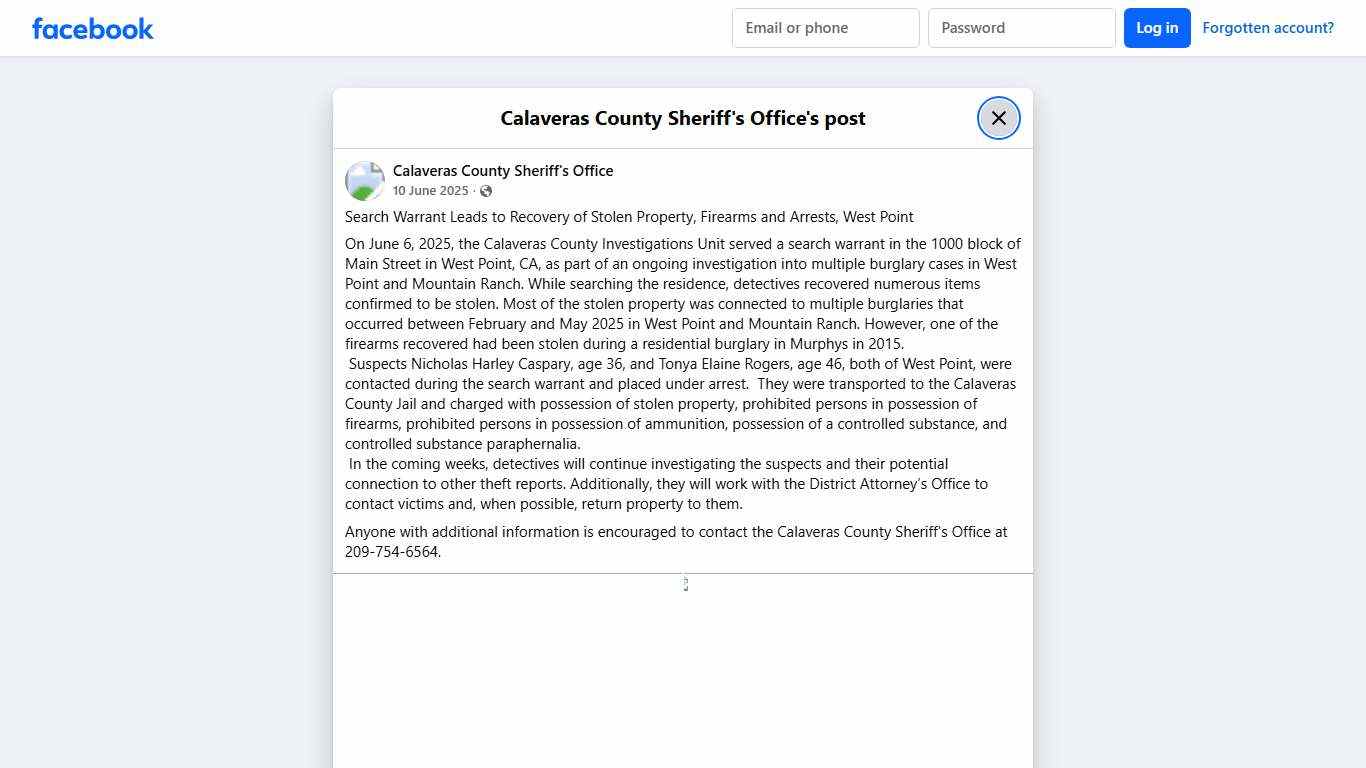 Search Warrant Leads... - Calaveras County Sheriff's Office Facebook