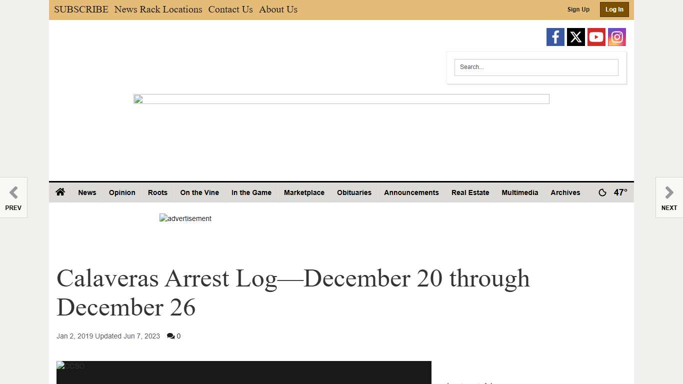 Calaveras Arrest Log—December 20 through December 26 News ledger.news